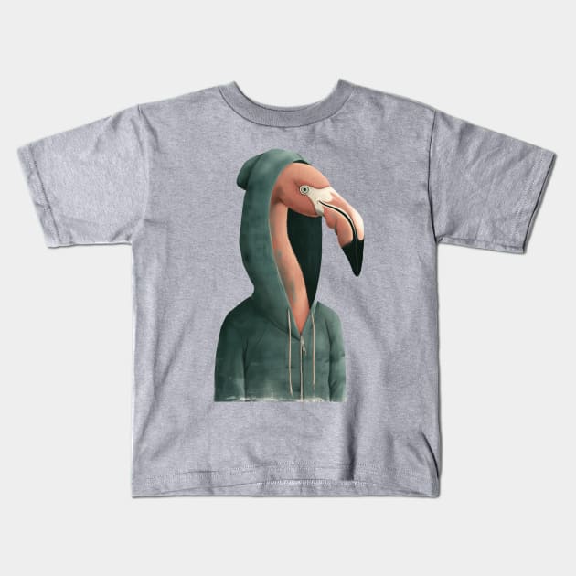 Flamingo With Hoodie Kids T-Shirt by JunkyDotCom